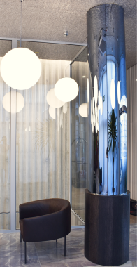 30. MET Boutique Hotel, prizemlje, zatamnjena ogledala na furniranim MDF stupovima, izvor: D2D INTERIJERI